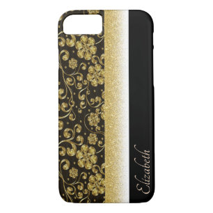 Elegant Gold Flowers,Glitter,Black-Personalised Case-Mate iPhone Case