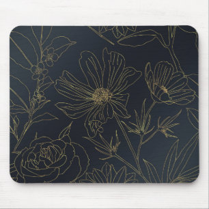 Elegant Gold Flowers outlines Blue gradient design Mouse Pad