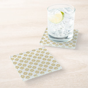 Elegant gold flowers pattern white glass coaster