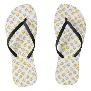 Elegant gold flowers pattern white jandals