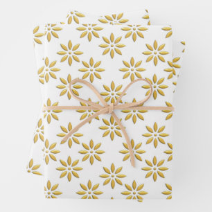 Elegant gold flowers pattern white wrapping paper sheet