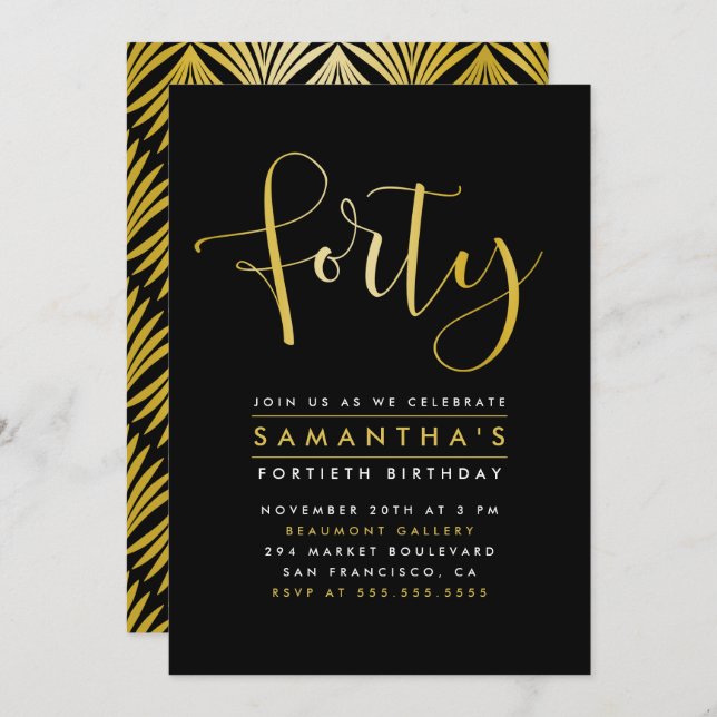 Elegant Gold Foil 40th Birthday Party Invitation (Front/Back)