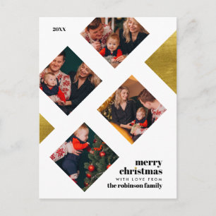 Elegant Gold Foil & 4 Photos Christmas Holiday Postcard