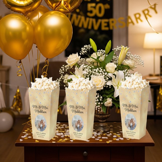 Elegant Gold Foil & 50th Anniversary Popcorn Favour Box (Creator Uploaded)