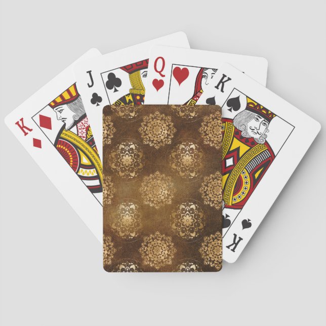 Elegant Gold Foil and Black Indian Mandala Playing Cards (Back)
