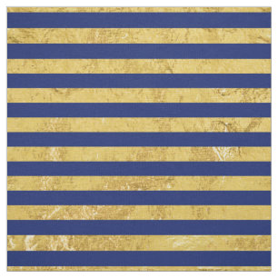 Elegant Gold Foil and Blue Stripe Pattern Fabric
