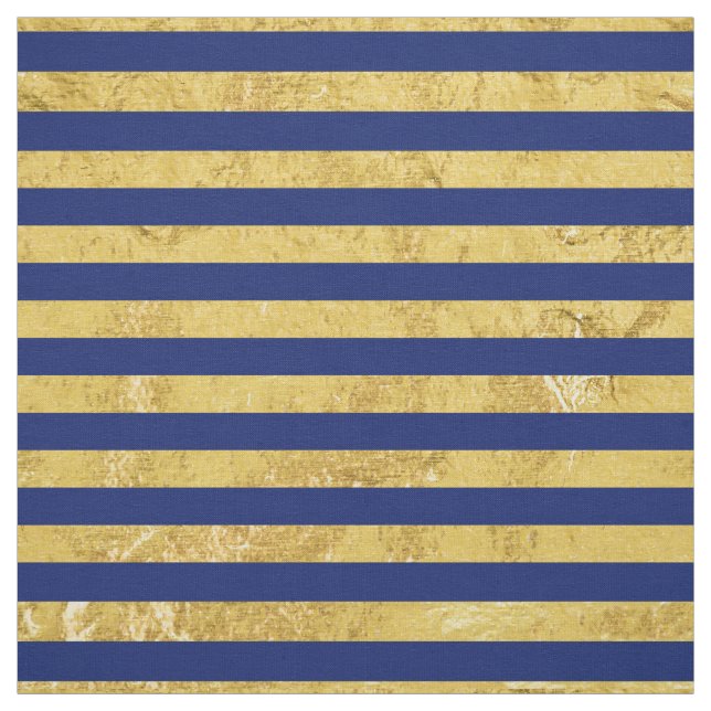 Elegant Gold Foil and Blue Stripe Pattern Fabric (Swatch)