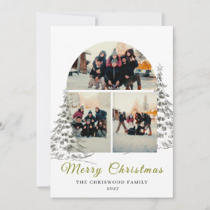 Elegant Gold Foil Arch 3 Photo Collage Christmas Holiday Card