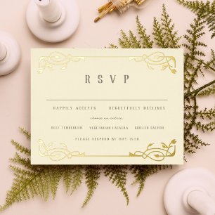 Elegant Gold Foil Art Nouveau RSVP Foil Invitation Postcard