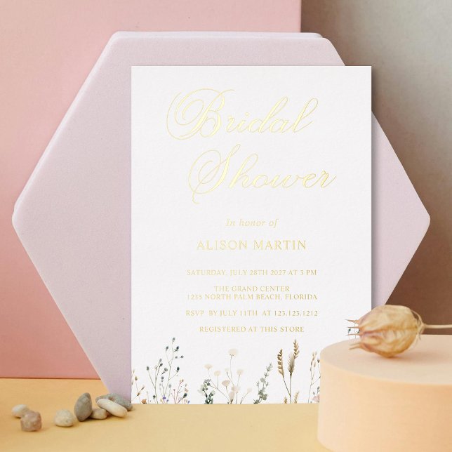 Elegant Gold Foil Bridal Shower with Wildflowers (Personalized Elegant Gold Foil Bridal Shower with Wildflowers Foil Invitation)