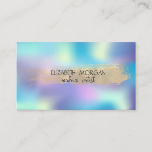 Elegant Gold Foil Brush Stroke,Blue Holographic Business Card