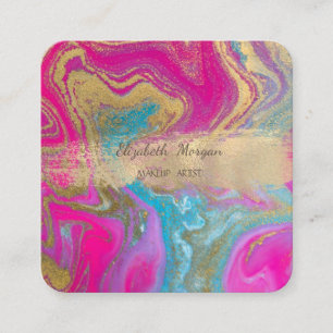 Elegant Gold Foil Brush Stroke,Colourful Marble Square Business Card