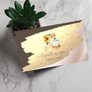 Elegant Gold Foil Brush Stroke,Mixer Sunflowers Business Card