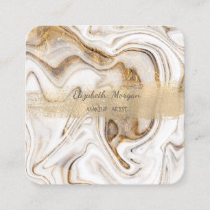 Elegant Gold Foil Brush Stroke,White Gold Marble Square Business Card