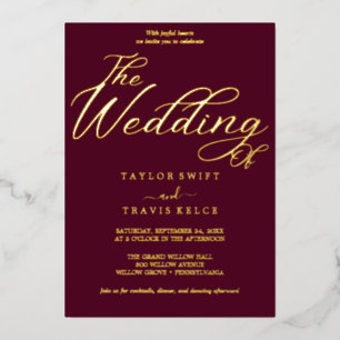 Elegant Gold Foil Burgundy Frame Wedding