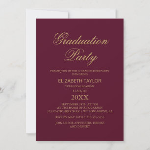 Elegant Gold Foil   Burgundy Graduation Party  Invitation
