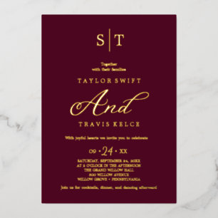Elegant Gold Foil   Burgundy Monogram Wedding 