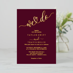 Elegant Gold Foil Burgundy "We Do" Wedding
