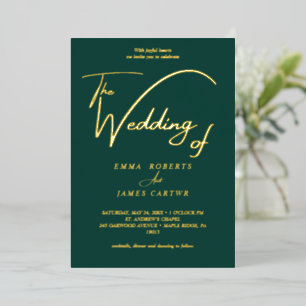Elegant Gold Foil Calligraphy Emerald Wedding
