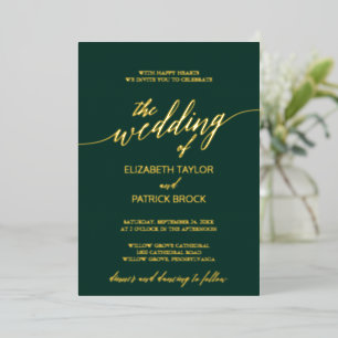 Elegant Gold Foil Calligraphy Emerald Wedding