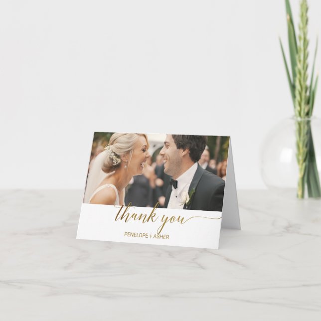 Elegant Gold Foil Calligraphy Photo Thank You Card (Front)