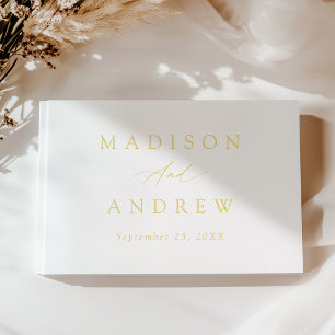 Elegant Gold Foil Calligraphy Photo Wedding Guest Book