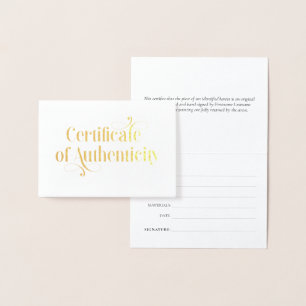 Elegant Gold Foil Certificate of Authenticity Card