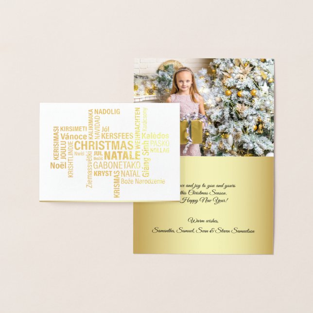 Elegant Gold Foil Christmas Holiday Multi Language Foil Card (Display)