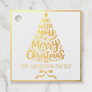 Elegant Gold Foil Christmas Tree Custom Favour Tag