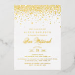 Elegant Gold Foil Confetti Dots Bar Mitzvah<br><div class="desc">Invite guests with this customisable gold foil Bar Mitzvah invitation. It features gold foil confetti dots and an elegant script. Personalise this real gold foil Bar Mitzvah invitation by adding names, date, time and other event details. This modern gold foil Bar Mitzvah invitation is available in other background colours and...</div>