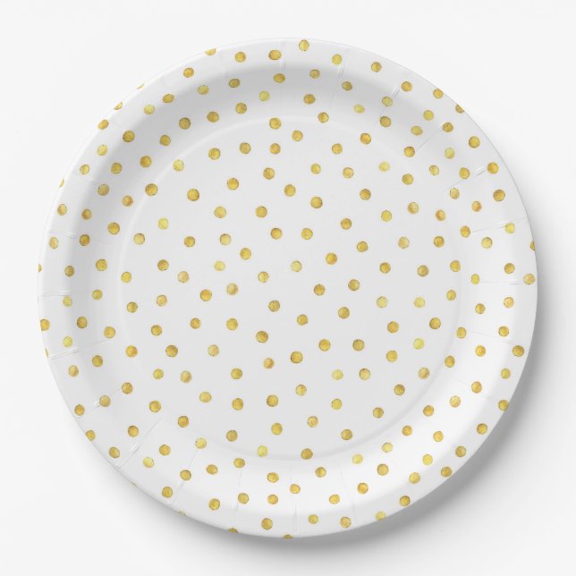 Elegant Gold Foil Confetti Dots Paper Plate (Front)