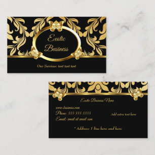 Elegant Gold Foil Damask Floral Butterflies Black Business Card