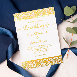 Elegant Gold Foil Damask White Wedding