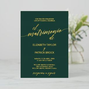 Elegant Gold Foil Emerald Green Spanish Wedding
