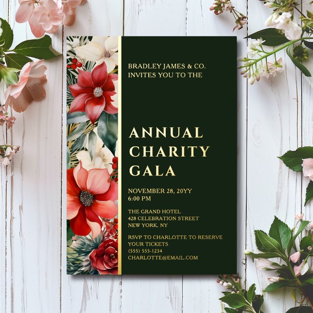 Elegant Gold Foil Floral Charity Event Gala Party (Creator Uploaded)