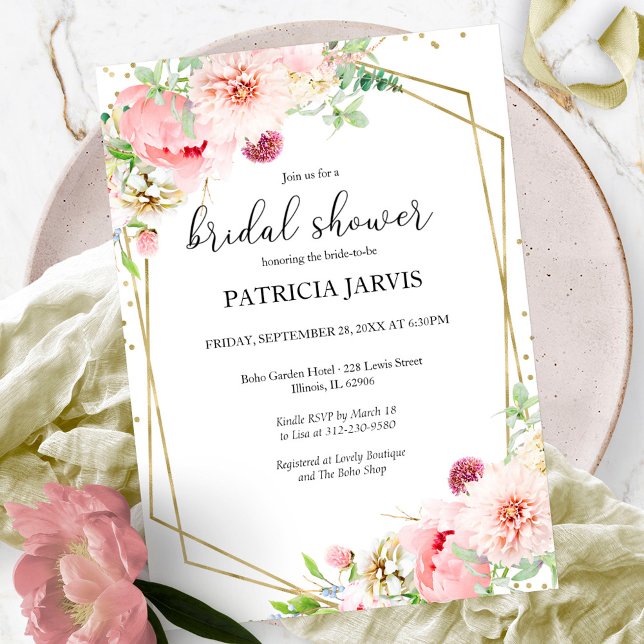 Elegant Gold Foil Floral Geometric Bridal Shower Invitation (Creator Uploaded)
