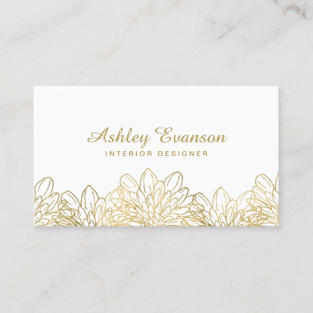 Elegant Gold Foil Floral Modern Flowers Business Card (Front)
