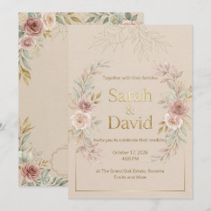 Elegant Gold Foil Floral Wedding Invitation