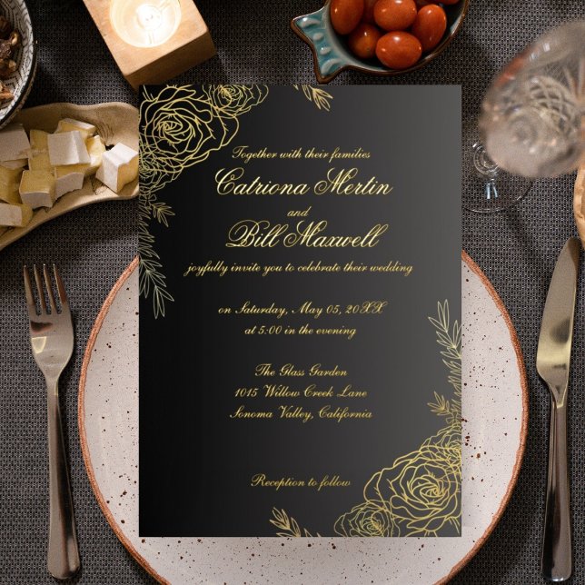 Elegant Gold Foil Floral Wedding Invitation (Creator Uploaded)