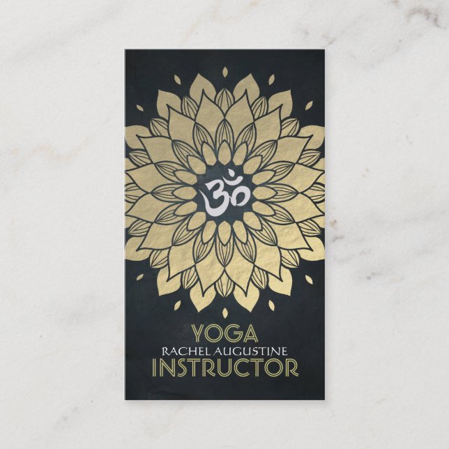 Elegant Gold Foil Floral Yoga Meditation Om Symbol Business Card (Front)