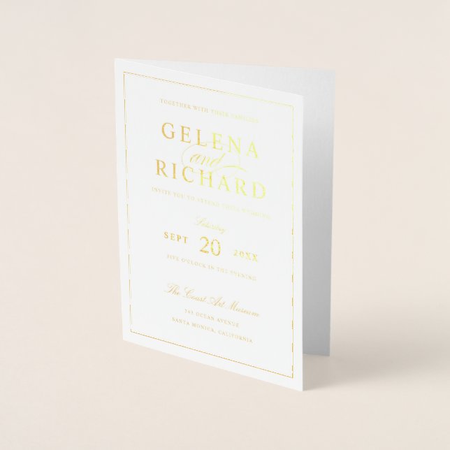 Elegant Gold Foil Folded Wedding Invitation (Front)