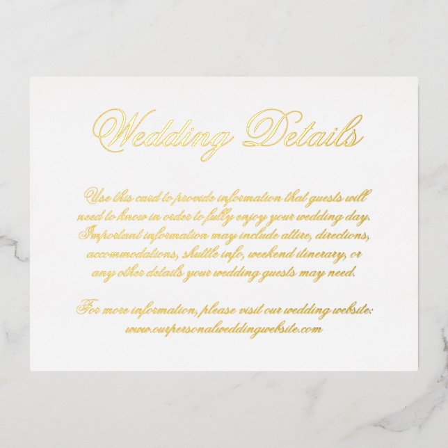 Elegant Gold Foil Formal Wedding Enclosure Card (Front)