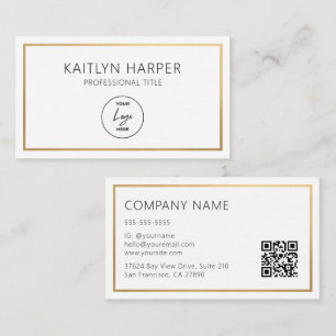 Elegant Gold Foil Frame Minimal Logo QR Code Business Card