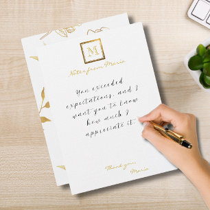 Elegant Gold Foil Framed Monogram Rose Pattern Card