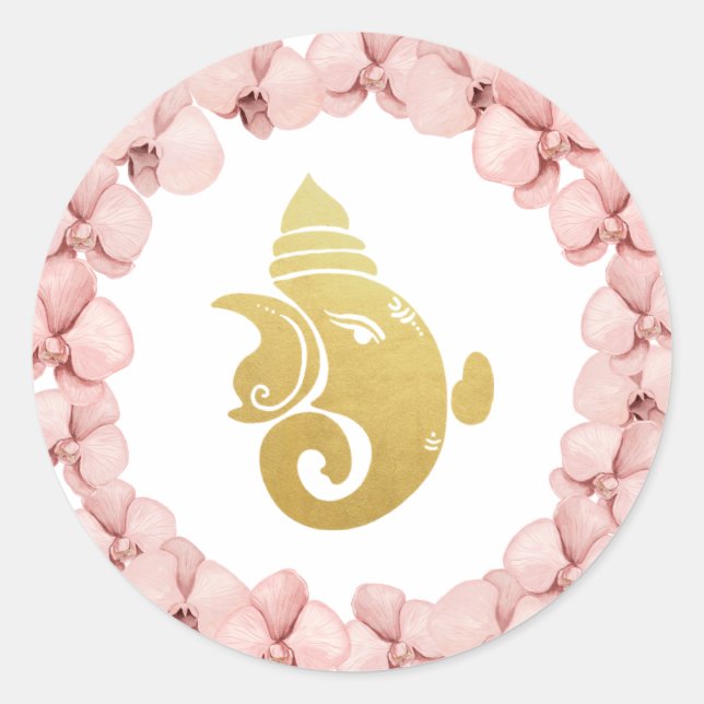 Elegant Gold Foil Ganapati Indian God Classic Round Sticker (Front)