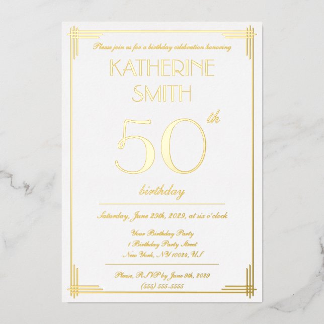 Elegant Gold Foil Gatsby Birthday Party Invites (Front)
