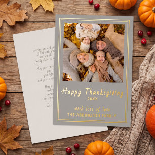 Elegant Gold Foil Happy Thanksgiving Family Photo