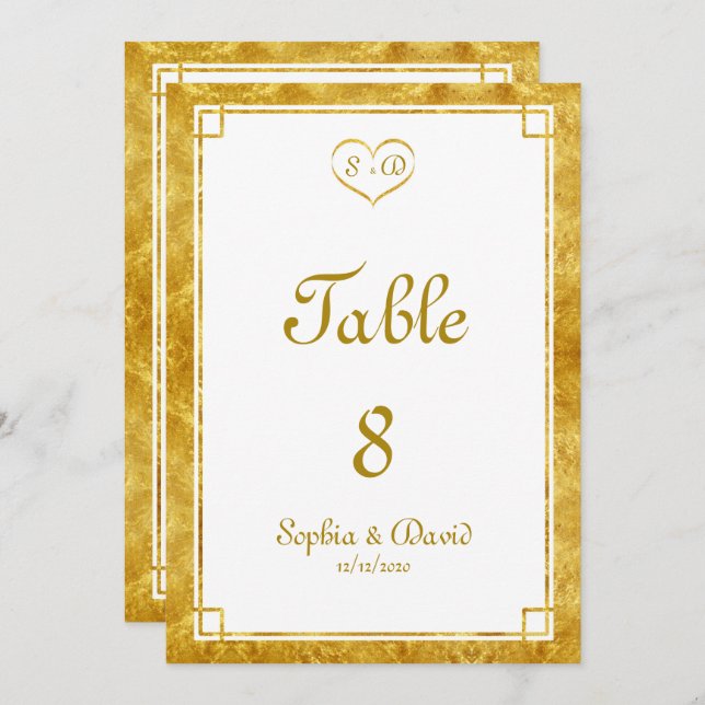 Elegant Gold Foil Heart Frame Wedding TABLE NUMBER (Front/Back)
