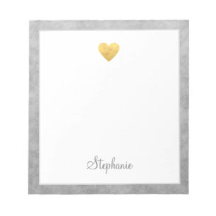 Elegant Gold Foil Heart Modern Script Personalized Notepad