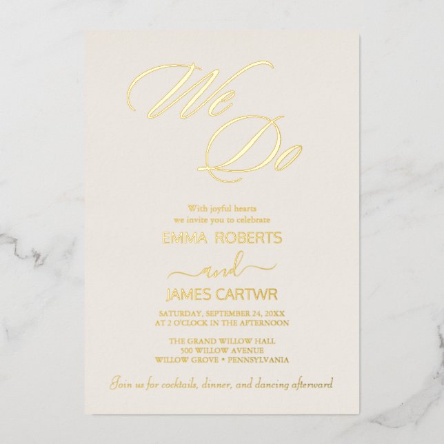 Elegant Gold Foil Ivory Flourish "We Do" Wedding  (Front)